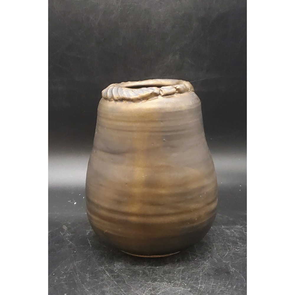 Vintage Studio Art Pottery Brown Stoneware Vase Copper Signed Sperber 6.5"